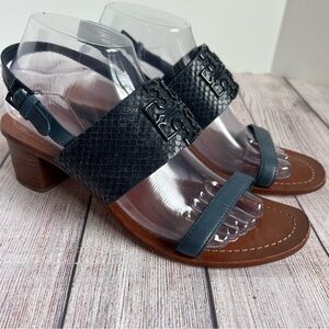 Tory Burch Navy Python Slingback Block Heel Sandals 9